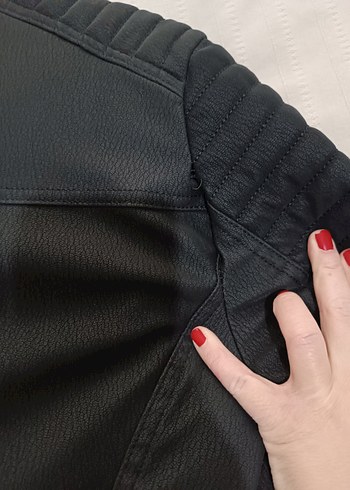 Siyah Deri Biker Ceket, Regular Fit, Fermuarlı - Görsel 3