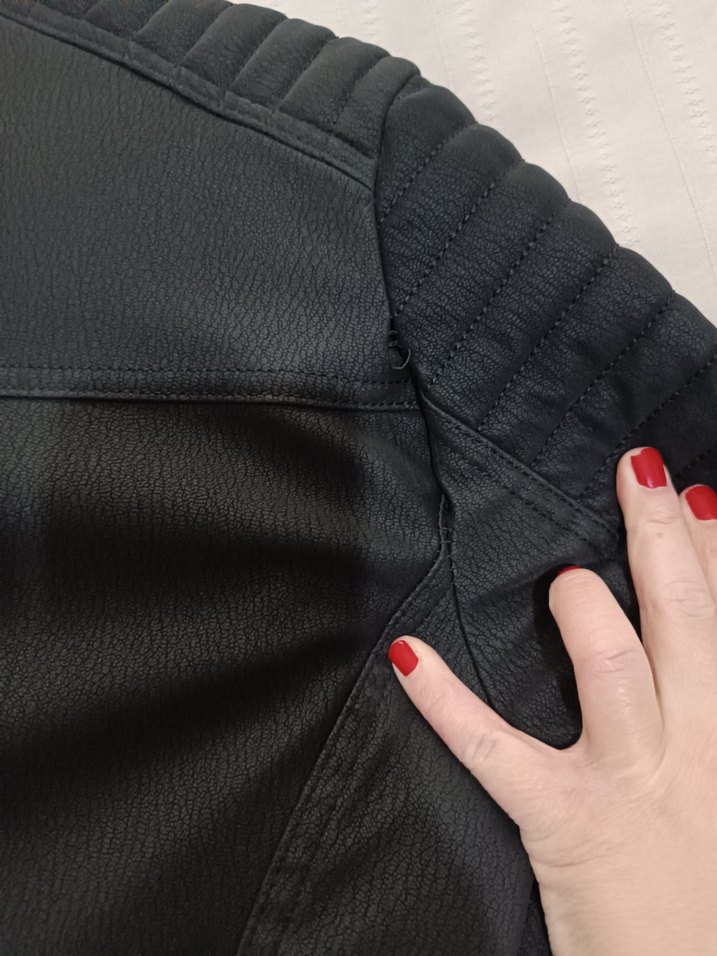 Siyah Deri Biker Ceket, Regular Fit, Fermuarlı - Görsel 3