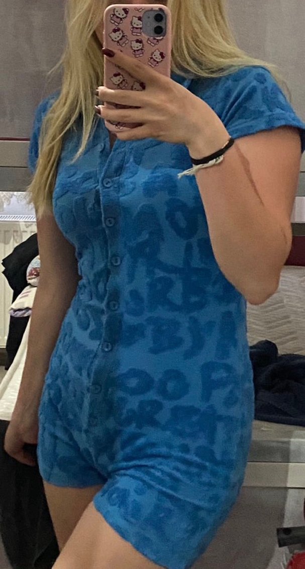 Urban Outfitters Mavi Düğmeli Yakalı Mini Tulum - Görsel 3