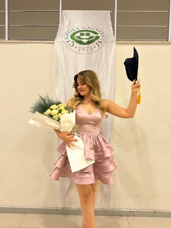 Püsküllü Straplez Pembe Mezuniyet Elbisesi - Görsel 2