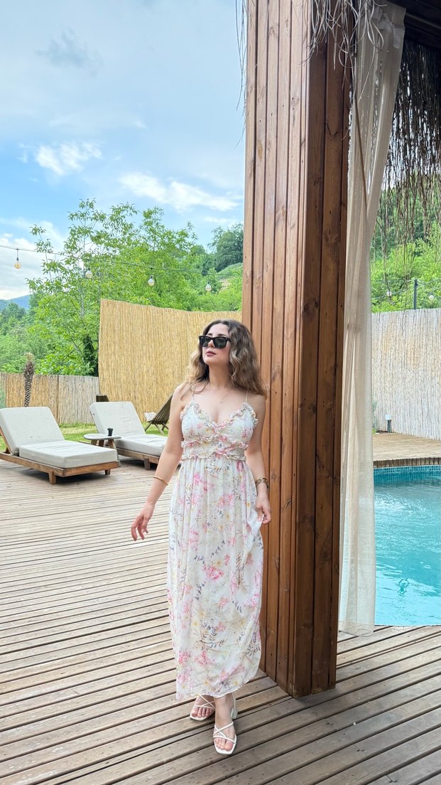 Dantel Detaylı Pembe Bohem Uzun Elbise - Görsel 2