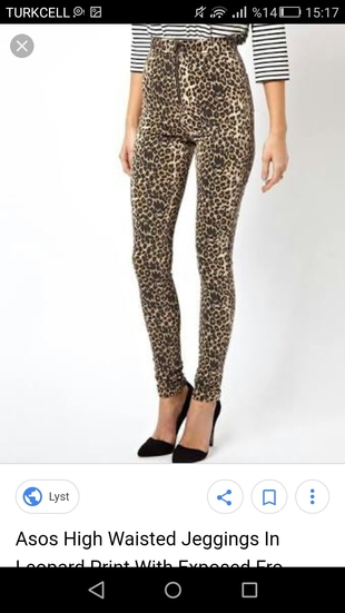 asos leopar yuksek bel pantolon