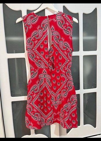 Bershka Kırmızı Bohem Desenli Kolsuz Mini elbise bershka