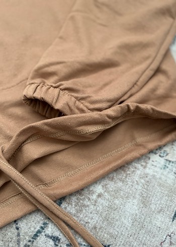 m Beden Düğmeli Kapüşonlu Kahverengi Kadın Sweatshirt
