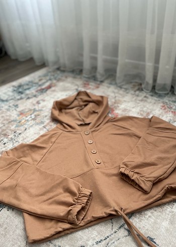 Trendyol & Milla Düğmeli Kapüşonlu Kahverengi Kadın Sweatshirt