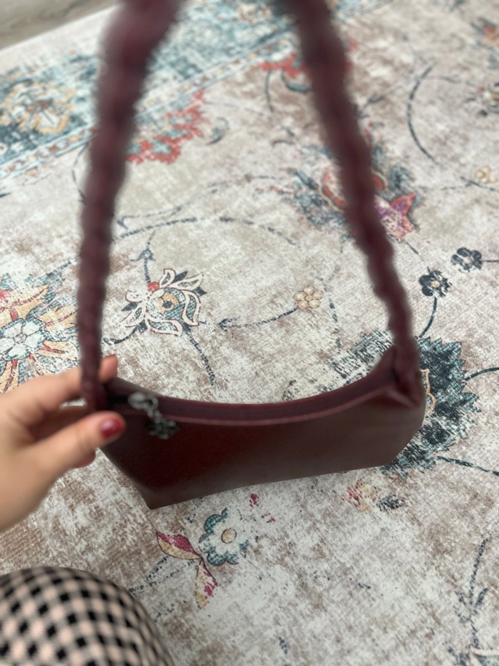 Bordo Örgü Detaylı Kadın Çanta - Görsel 2