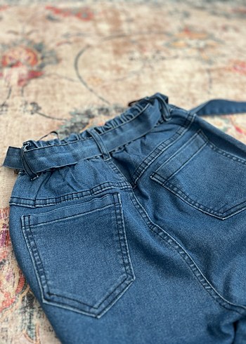 Kadın Mavi Bol Kesim Kemerli Denim Pantolon - Görsel 6