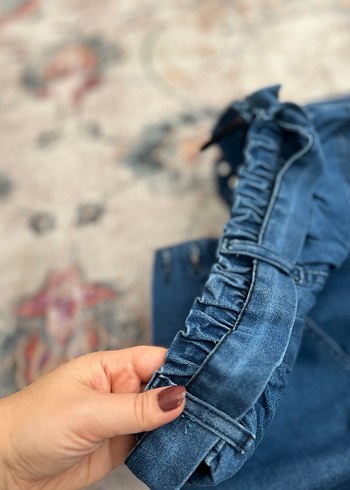 Kadın Mavi Bol Kesim Kemerli Denim Pantolon - Görsel 7