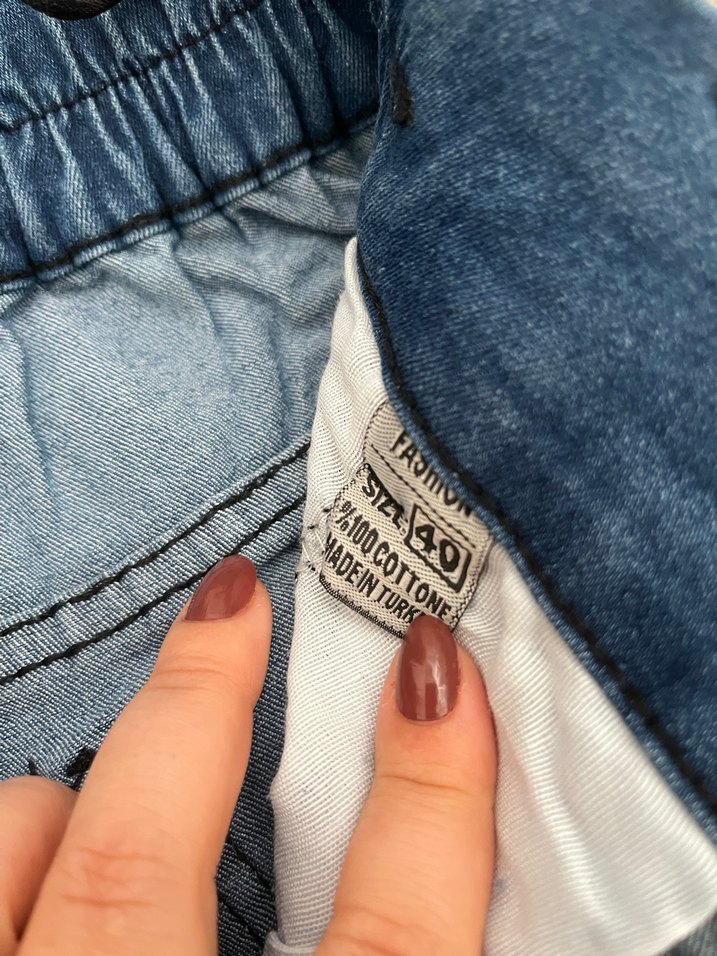 Kadın Mavi Bol Kesim Kemerli Denim Pantolon - Görsel 4