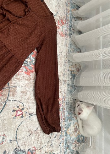 Fırfırlı Kahverengi Bohem Keten Bluz - Görsel 5