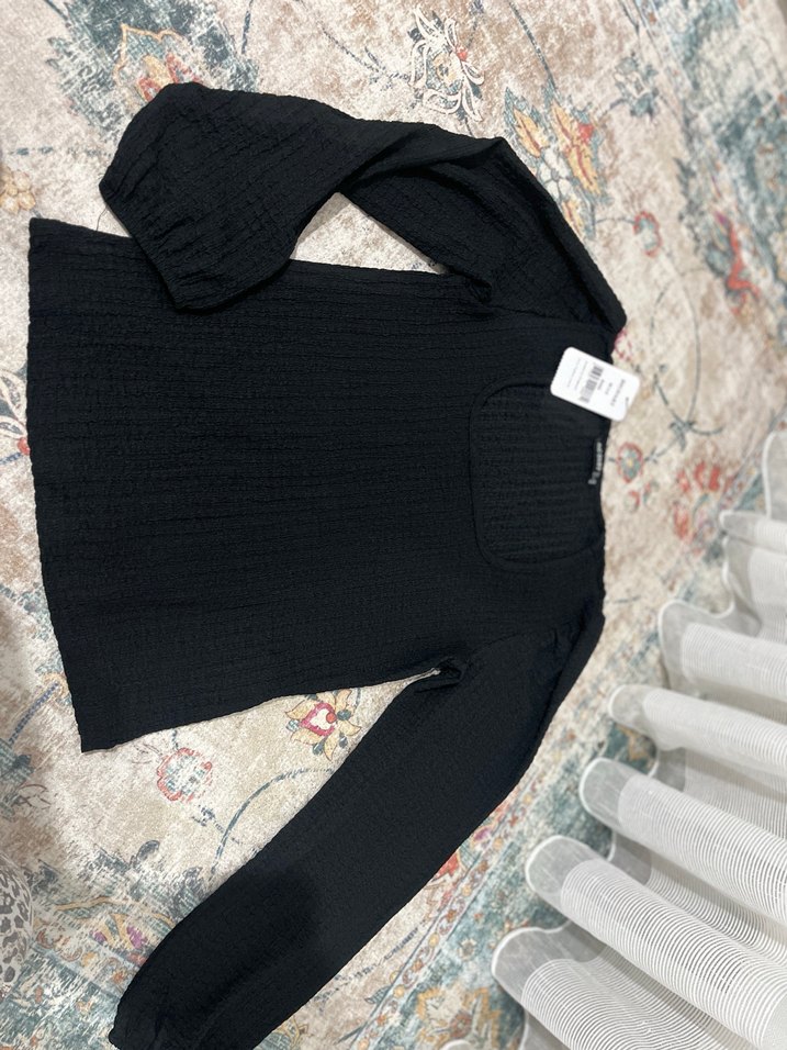 Siyah Bürümcük Uzun Kollu Bluz - Görsel 4