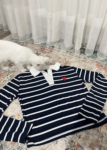 Lacivert Çizgili Uzun Kollu Polo Tişört - Görsel 2