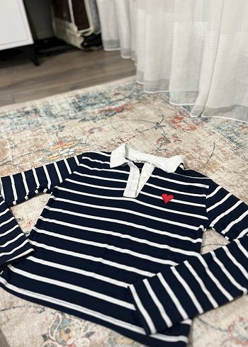 Lacivert Çizgili Uzun Kollu Polo Tişört - Görsel 3