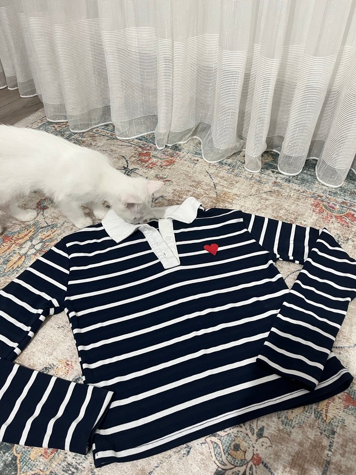 Lacivert Çizgili Uzun Kollu Polo Tişört - Görsel 2