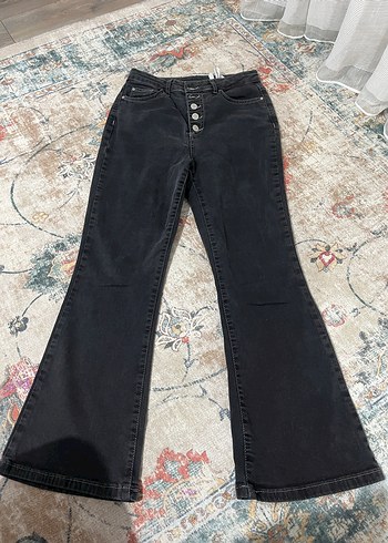 Düğmeli Gri Kadın Midi Denim Pantolon - Görsel 2