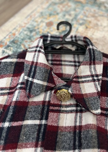 Bordo Oduncu Gömleği Kumaşından Panço - Görsel 5