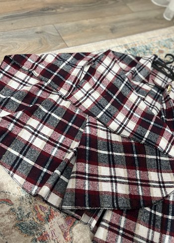 Bordo Oduncu Gömleği Kumaşından Panço - Görsel 4