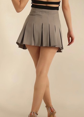 Zincir Detaylı Gri Pileli Etek - Görsel 9