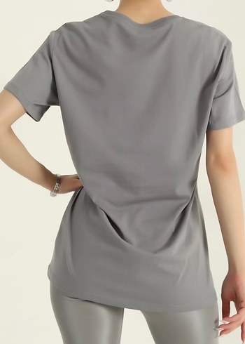 Kiraz Nakışlı Gri Kadın Tişört - Görsel 4