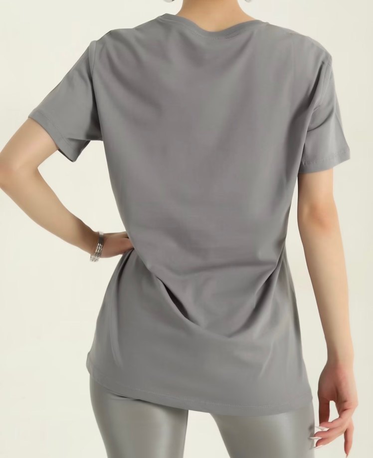 Kiraz Nakışlı Gri Kadın Tişört - Görsel 4