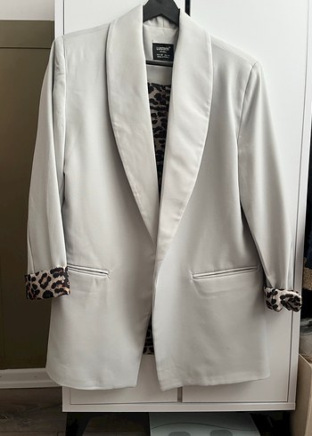 Leopar Desenli Gri Kadın Blazer Ceket - Görsel 9