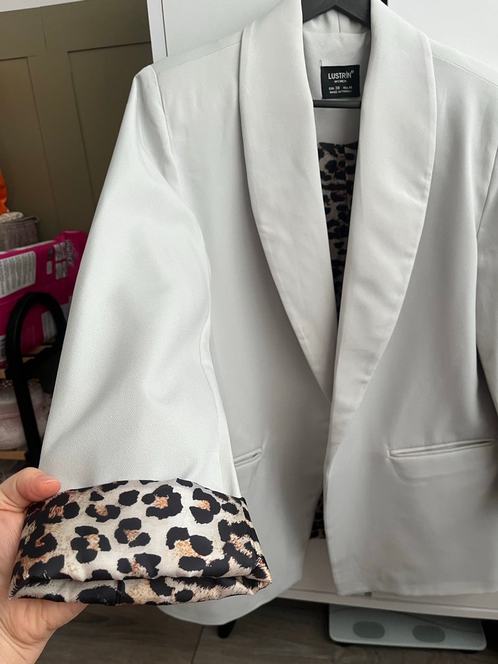 Leopar Desenli Gri Kadın Blazer Ceket - Görsel 4