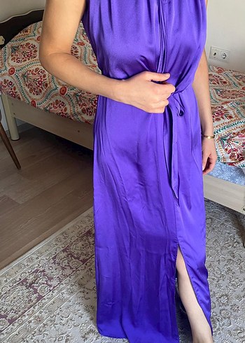 Mor Drapeli Uzun Kadın Elbise - Görsel 2