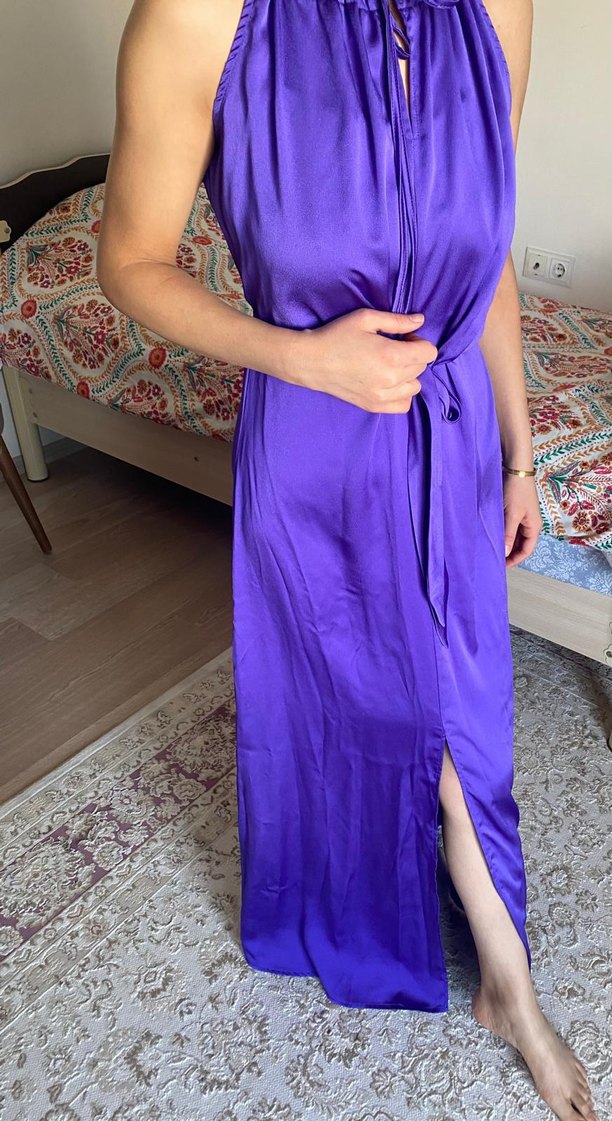 Mor Drapeli Uzun Kadın Elbise - Görsel 2