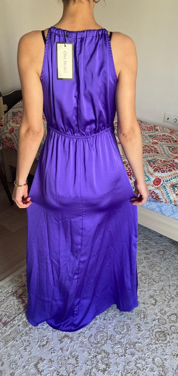 Mor Drapeli Uzun Kadın Elbise - Görsel 3