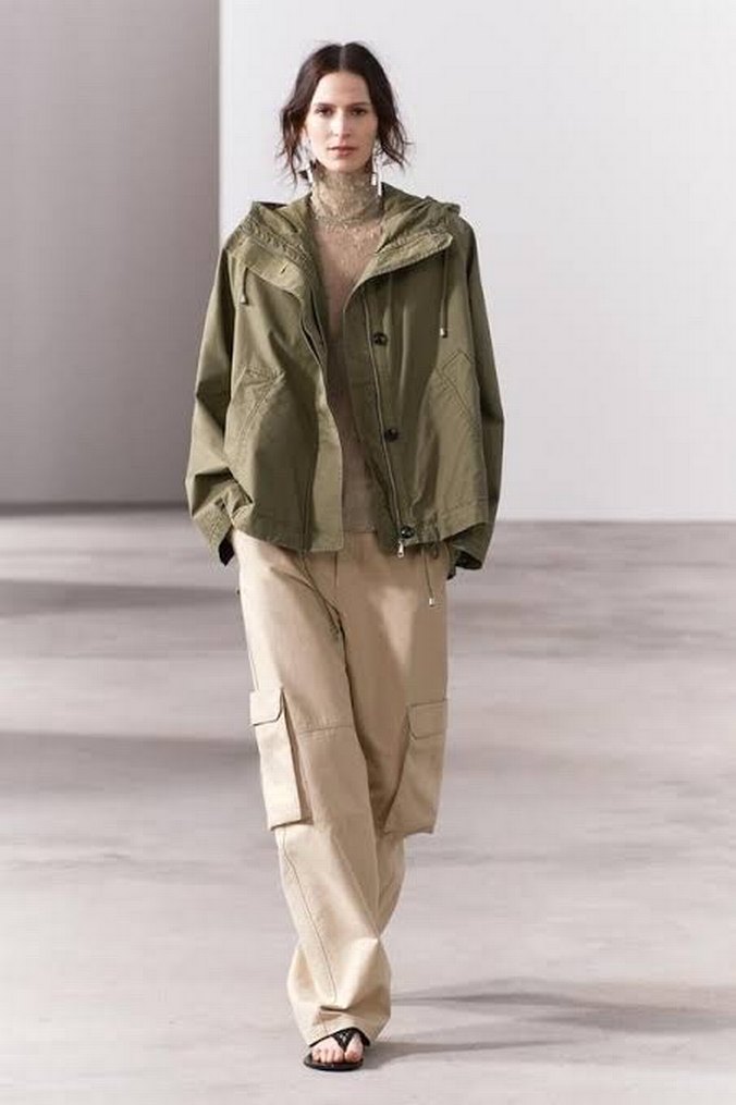 Zara haki renk oversize parka - Görsel 2