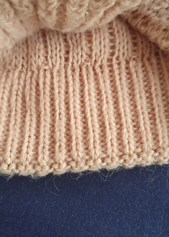 Kadın Bej Örgü Bere Çift Ponponlu - Görsel 3