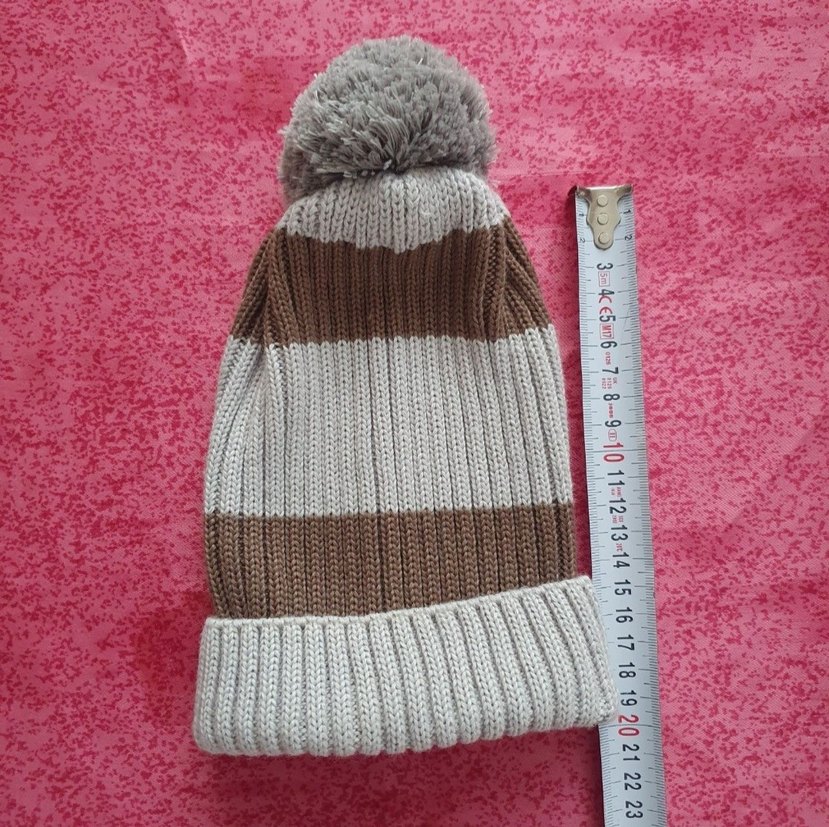 Kadın Gri-Bej Örgü Ponponlu Bere - Görsel 2