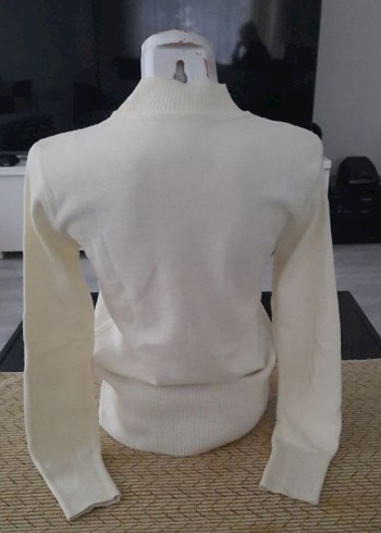 Beyaz Kadın Triko Bisiklet Yaka Kazak - Görsel 2