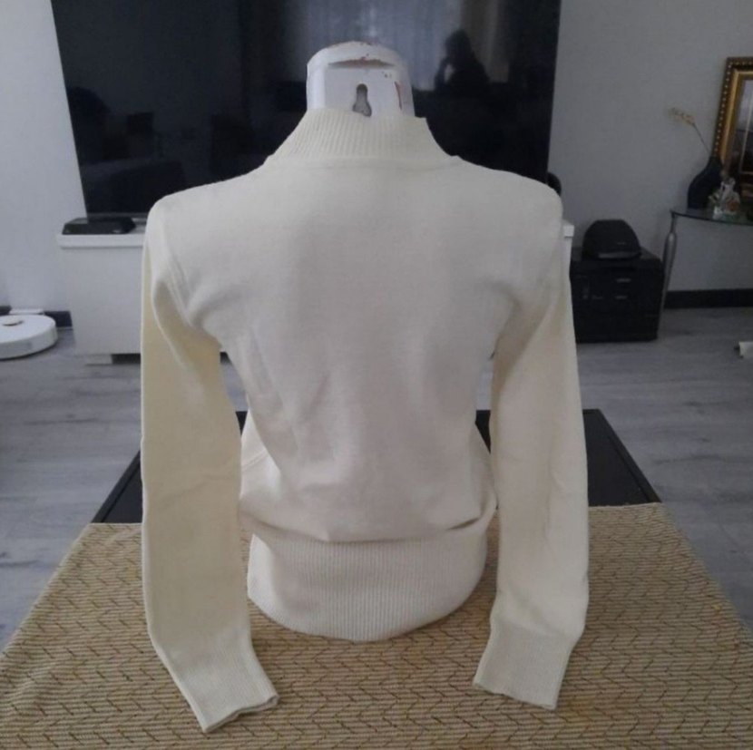 Beyaz Kadın Triko Bisiklet Yaka Kazak - Görsel 2