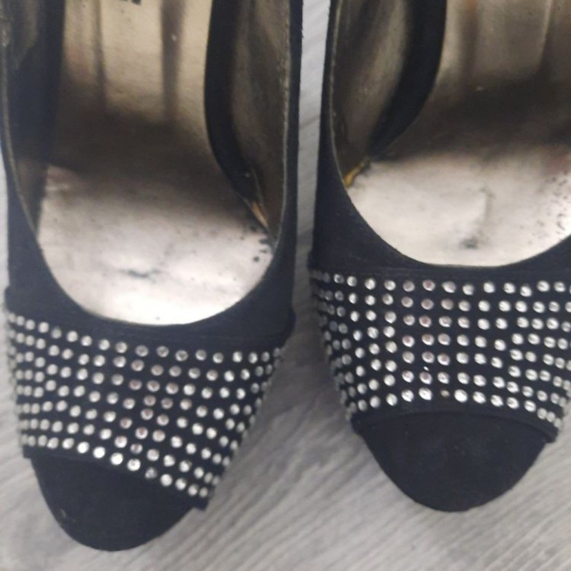 Elle Marka Siyah Parlak Taşlı Gotik Yüksek Topuklu Ayakkabı - Görsel 5