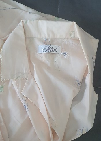 38 Beden ten rengi Renk Coton Nakışlı Bej Vintage Kadın Pijama Takımı