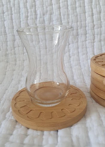 Beden camel Renk Ahşap Fincan / Çay Tabağı Seti (6 Adet)