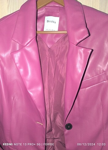 xl Beden Deri pembe bayan ceket Bershka markadir