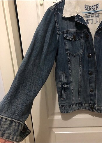 Düğmeli Mavi  kot Ceket uniseks - Görsel 3