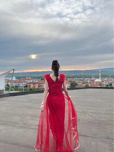 38 Beden bordo Renk Kırmızı abiye(kına ,özel gün elbisesi)