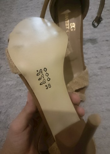 Bej Süet hasır detaylı Topuklu Kadın ayakkabı - Görsel 10