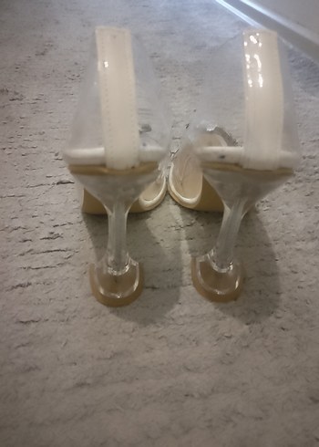 Beyaz Taşlı Stiletto Cam Topuklu Abiye Ayakkabı - Görsel 6