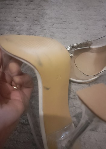 Beyaz Taşlı Stiletto Cam Topuklu Abiye Ayakkabı - Görsel 9