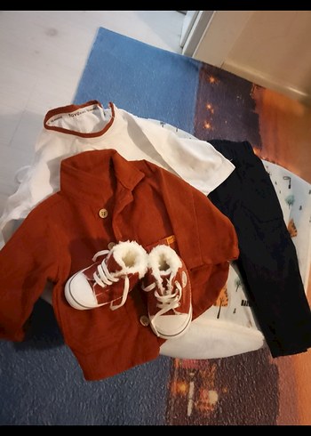 Kahverengi Düğmeli Uzun Kollu Bebek Erkek Takım - Görsel 3