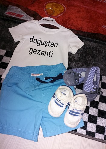 Mavi Şortlu Erkek Bebek Kısa Kollu Takım 2 adet ayakkabı ile - Görsel 4