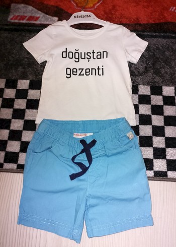 Mavi Şortlu Erkek Bebek Kısa Kollu Takım 2 adet ayakkabı ile - Görsel 2