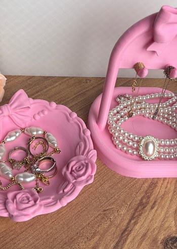 Pembe Fiyonk Detaylı Takı ve Makyaj Organizeri - Görsel 2