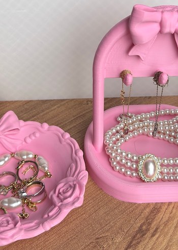 Pembe Fiyonk Detaylı Takı ve Makyaj Organizeri - Görsel 3