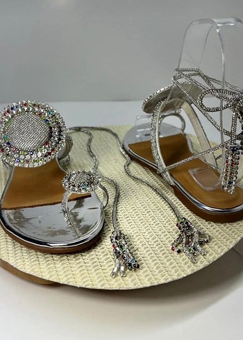 Parlak İşlemeli Kadın Yüksek Topuklu Sandalet - Görsel 2