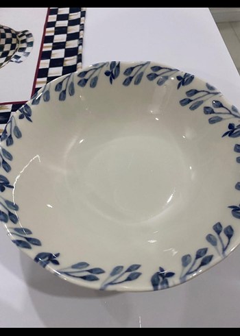 Mavi Yaprak Desenli Seramik Kase - Görsel 2